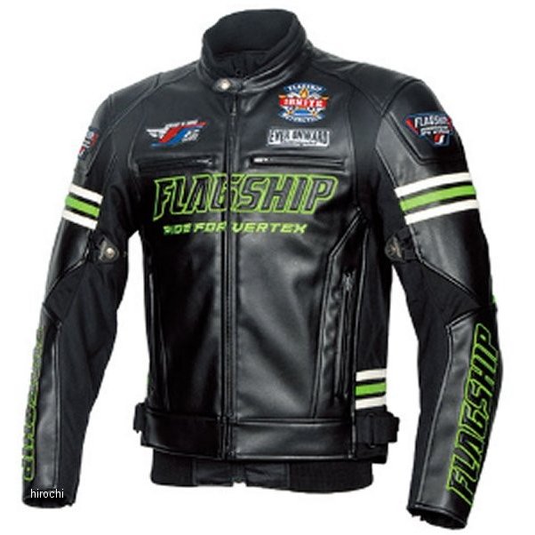 FJ-W193 フラッグシップ FLAGSHIP 秋冬モデル イグナイトPUレザージャケット 黒/グリーン LWサイズ