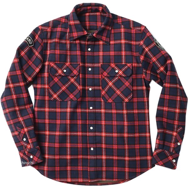 AS2301WS エースカフェロンドン ACE CAFE LONDON 秋冬モデル ウインドブロックウォームシャツ ネイビー/赤 XLサイズ