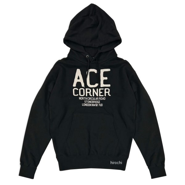 AC001PP エースカフェロンドン ACE CAFE LONDON 秋冬モデル プルオーバー フーディー ACE CORNER 黒 Sサイズ
