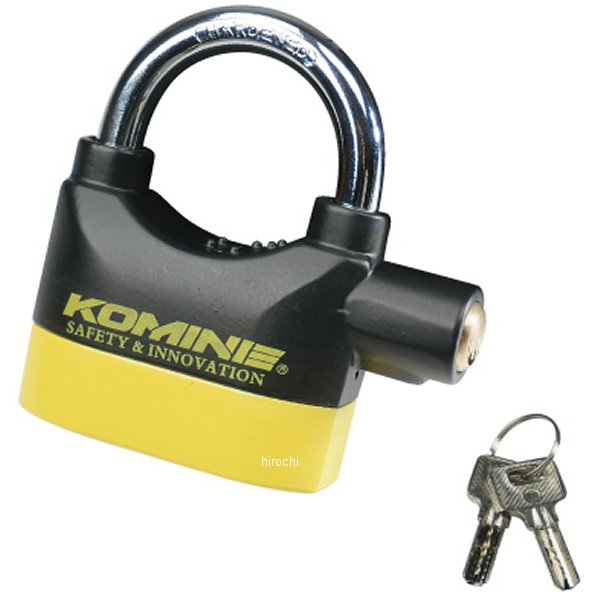 09-120 コミネ KOMINE アラームパッドロック 黒/黄 W93mm×H98mm×D32mm