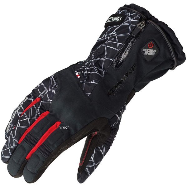 EK-205 コミネ KOMINE 秋冬モデル アドバンスド プロテクトエレクトリックグローブ クラッシュブラック/赤 2XLサイズ