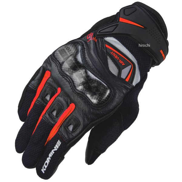 GK-224 コミネ KOMINE 春夏モデル カーボンプロテクトレザーメッシュグローブ 黒/赤 2XLサイズ