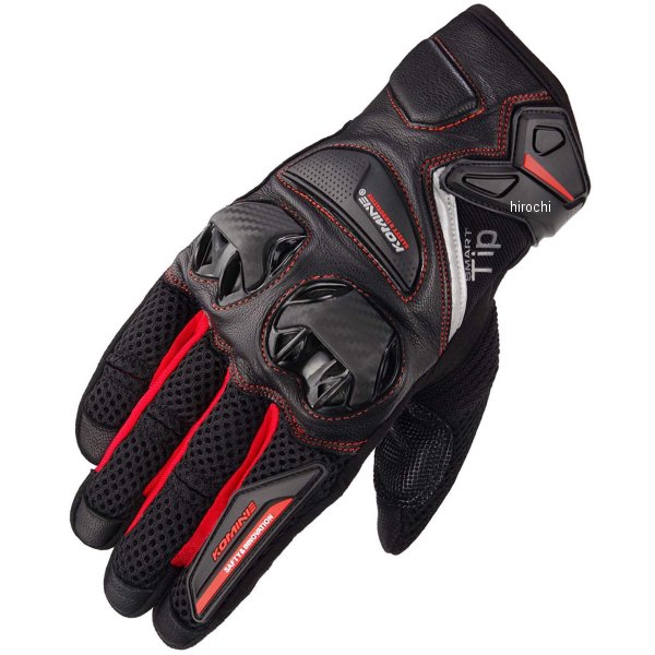 GK-234 コミネ KOMINE 春夏モデル プロテクトレザーメッシュグローブ 黒/赤 XLサイズ