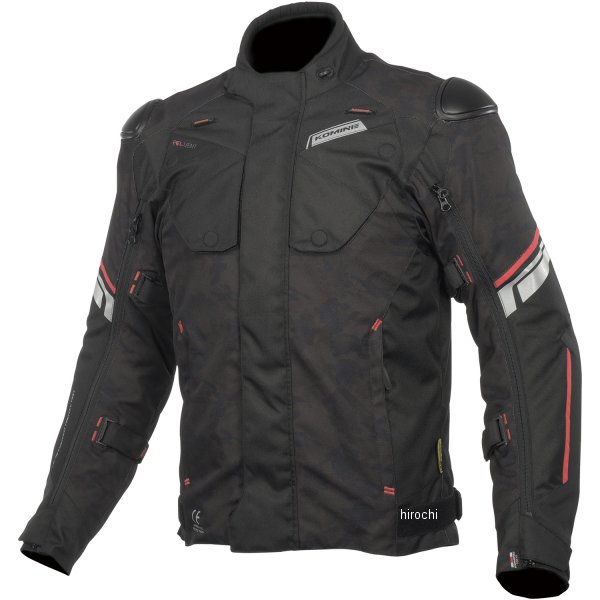 JK-598 コミネ 秋冬モデル プロテクトフルイヤージャケット ブラックカモ/赤 Mサイズ