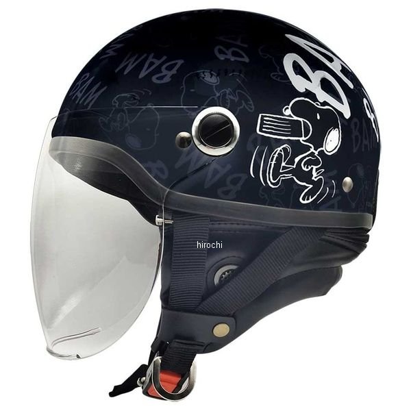 SNH-104 アークス AXS SNOOPY BAM BAM バムバム シールド付 ハーフヘルメット ブラック 光沢あり FREE