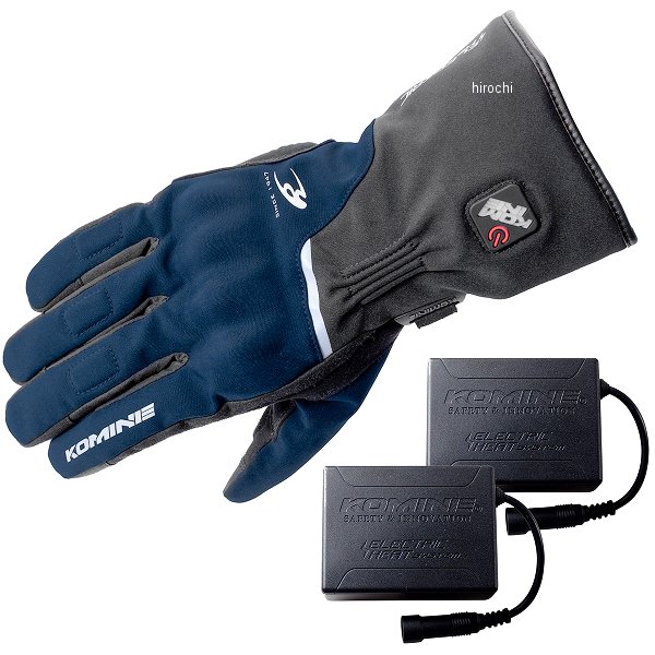 EK-2175 コミネ KOMINE 秋冬モデル プロテクトエレクトリックヒートグローブ セット ネイビー Mサイズ