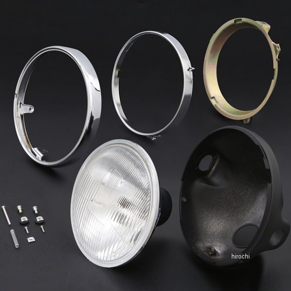 71-0050 ピーエムシー PMC BRIGHTEC ヘッドライト コンペックスタイプ 旧カワサキ系リム付き H4 180φ 汎用 クリア/黒ケース