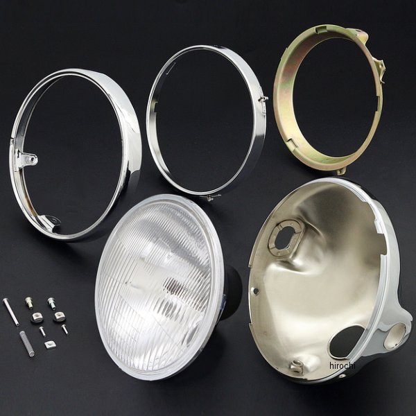 71-0051 ピーエムシー PMC BRIGHTEC ヘッドライト コンペックスタイプ 旧カワサキ系リム付き H4 180φ 汎用 クリア/メッキケース