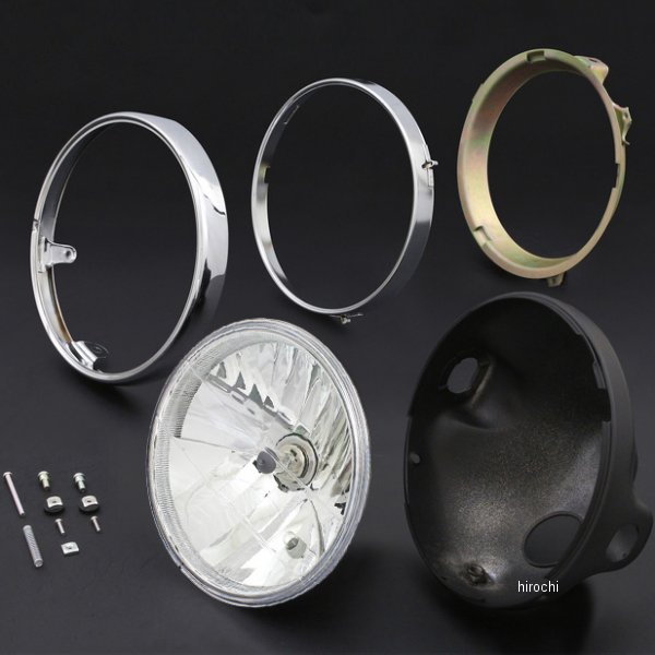 71-0101 S=711 ピーエムシー PMC BRIGHTEC マルチリフレクター ヘッドライト ラウンドタイプ 旧カワサキ系リム付黄 汎用 クリア/黒ケース