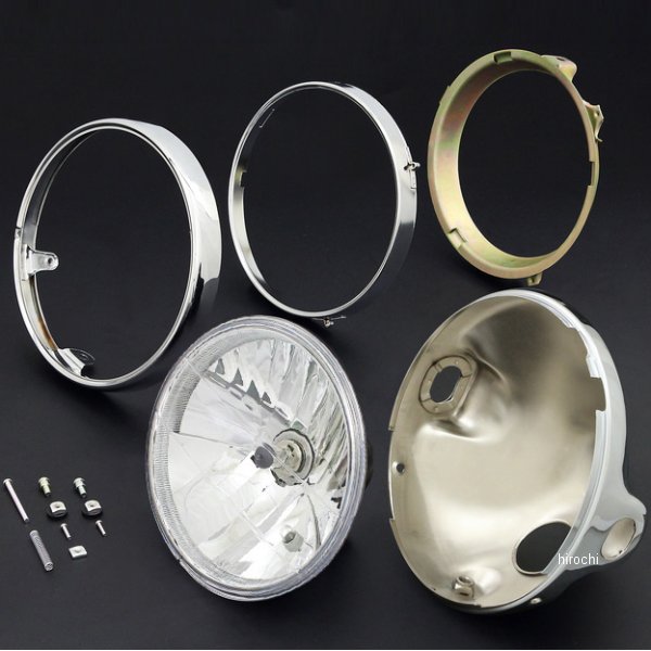 71-0102 S=712 ピーエムシー PMC BRIGHTEC マルチリフレクター ヘッドライト ラウンド 旧カワサキ系リム付 汎用 クリア メッキケース