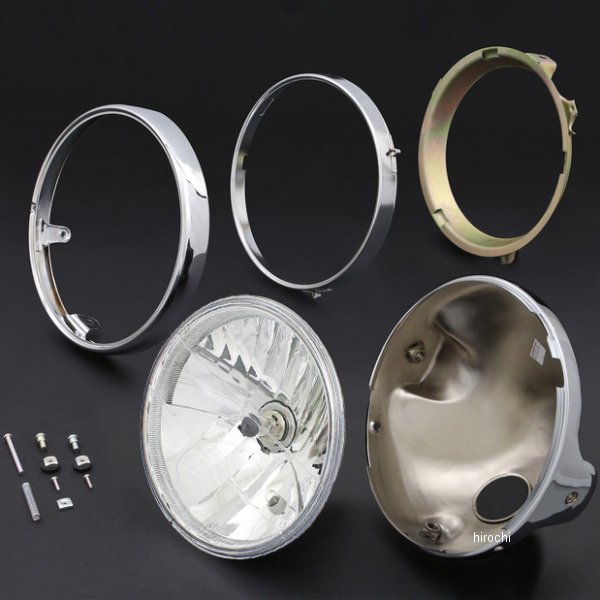 71-0104 S=714 ピーエムシー PMC BRIGHTEC ヘッドライト ラウンドタイプ 8mmリム付き H4 180φ 汎用 クリア/メッキケース