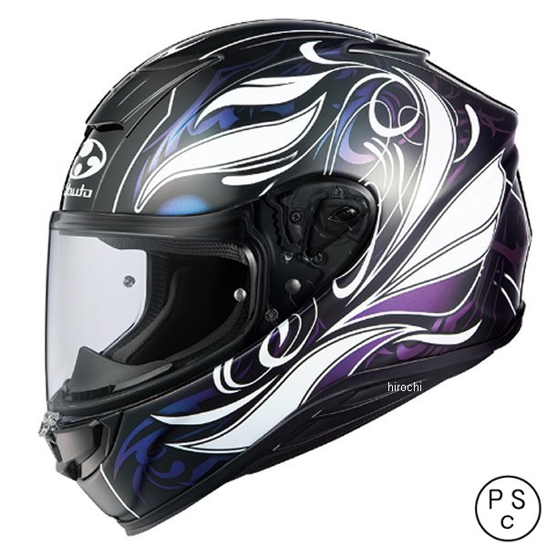 4966094614515 オージーケーカブト フルフェイスヘルメット エアロブレード 6 エルフィ ダーク ブラックホワイトパープル M サイズ