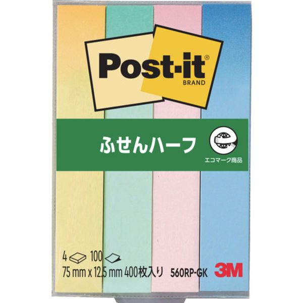 560RPGK 542-1373 スリーエム 3M ポスト・イット 75X12.5mm 100枚X4パッド 4色混色