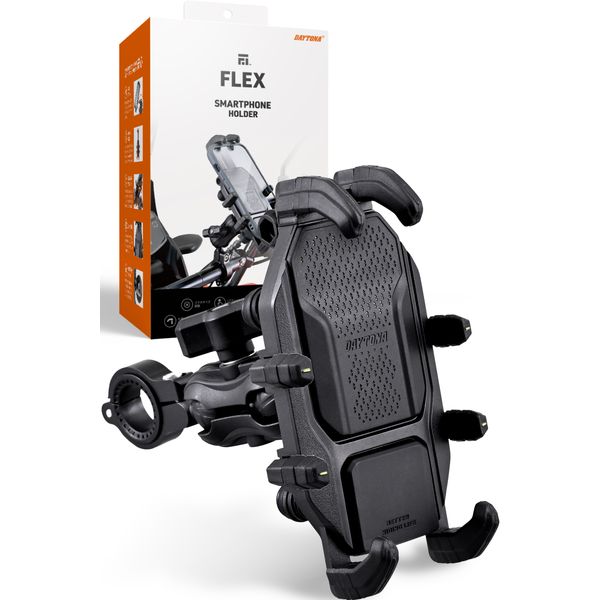 61822 デイトナ バイク用 iPhone16 ProMax スマホホルダー 振動吸収 3D角度調整 8点支持 大型スマホ向き フレックス FSH-2 ブラック
