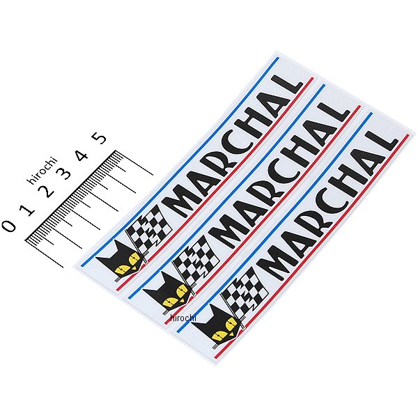 800-7026 マーシャル MARCHAL ステッカー ロゴ フレンチライン 幅120mm、高さ20mm 小 3枚入り