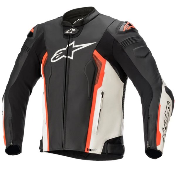 3100122 アルパインスターズ 秋冬モデル レザージャケット MISSILE V2 LEATHER JACKET 黒/白/蛍光赤 48サイズ