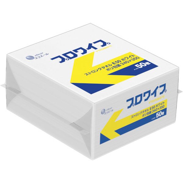 823652 (株)EBS エリエール プロワイプストロングタオルE50 ホワイト ポリ包装 340×350