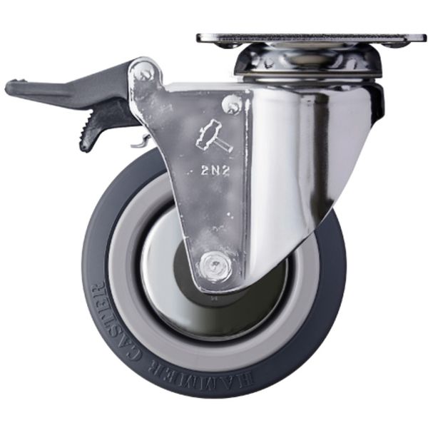 プレート式キャスター 自在(ストッパー付・トータルロック) 車輪径100mm ウレタン車輪(ナイロンホイール)