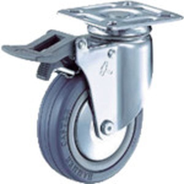 915MRB100 398-5016 旋回式ゴム車輪(ナイロンホイール・ボールベアリング)100mm トータルロック