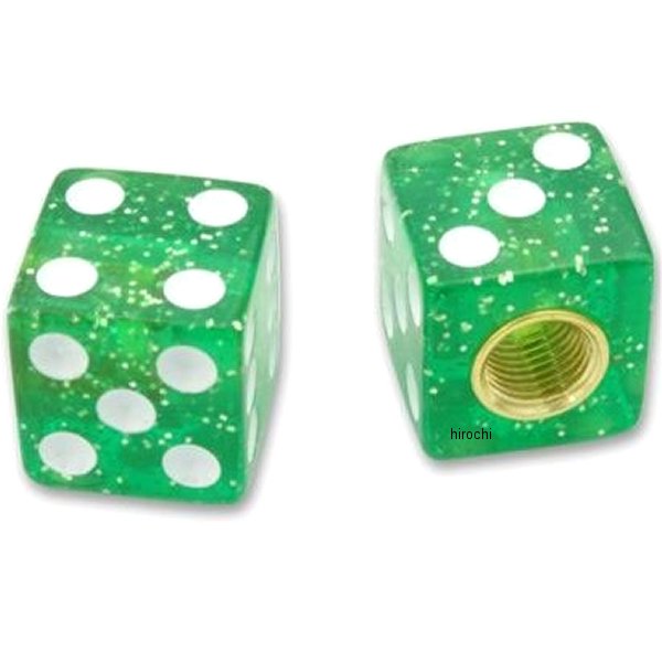AA111GGR ガッツクローム バルブキャップセット グリッターダイス 緑