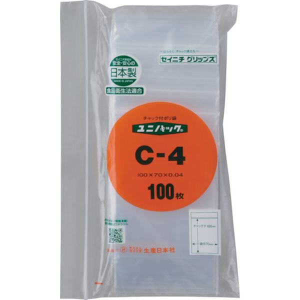 C4100 368-8969 (株)生産日本社 セイニチ 「ユニパック」 C-4 100×70×0.04 100枚入