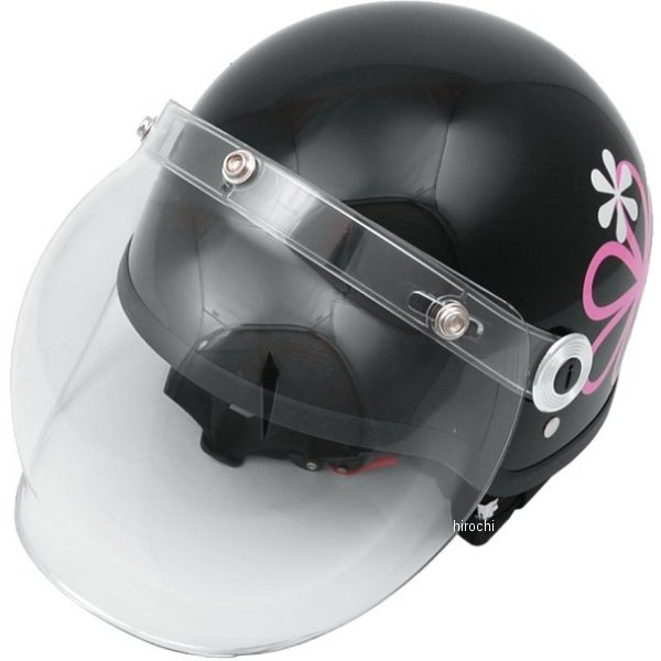 CR-760 リード工業 ハーフヘルメット クロス バブルシールド付き 黒/フラワー フリーサイズ (57cm-60cm)