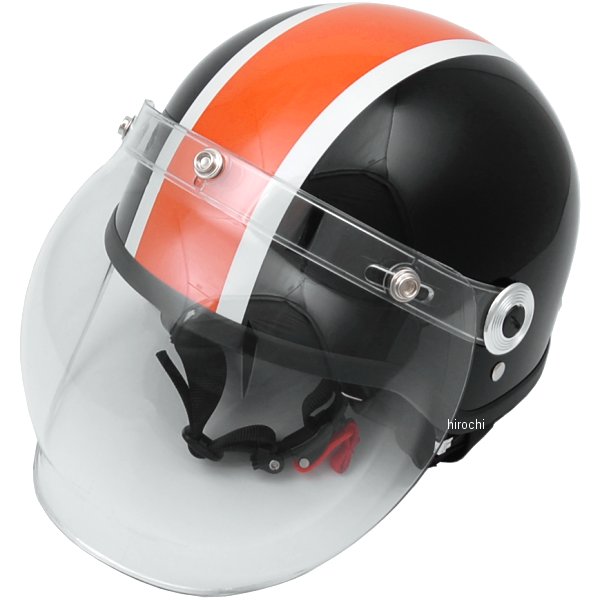 CR-760 リード工業 ハーフヘルメット クロス バブルシールド付き 黒/オレンジ フリーサイズ (57cm-60cm)