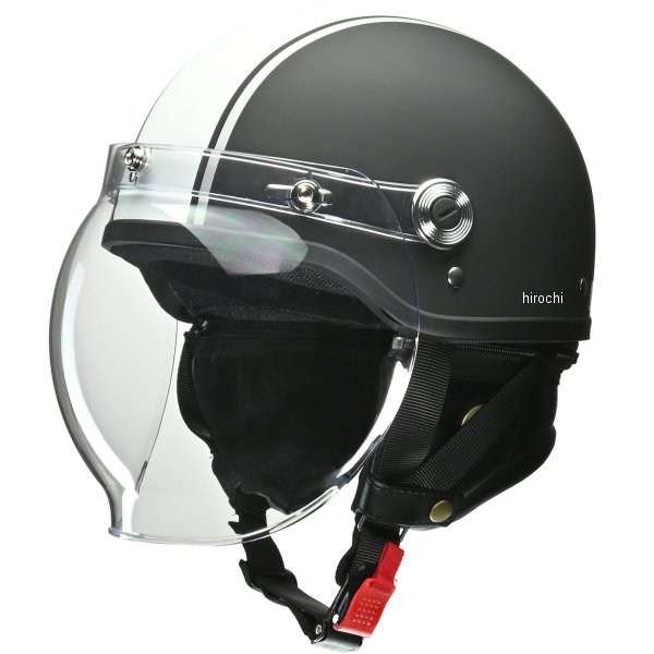 リード工業 ハーフヘルメット クロス バブルシールド付き マットブラック×白 フリーサイズ(57cm-60cm)