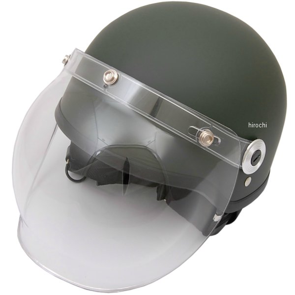 CR-760 リード工業 ハーフヘルメット クロス バブルシールド付き マットグリーン フリーサイズ (57cm-60cm)