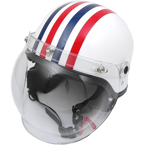 CR-760 リード工業 ハーフヘルメット クロス バブルシールド付き 白/赤/青 フリーサイズ (57cm-60cm)