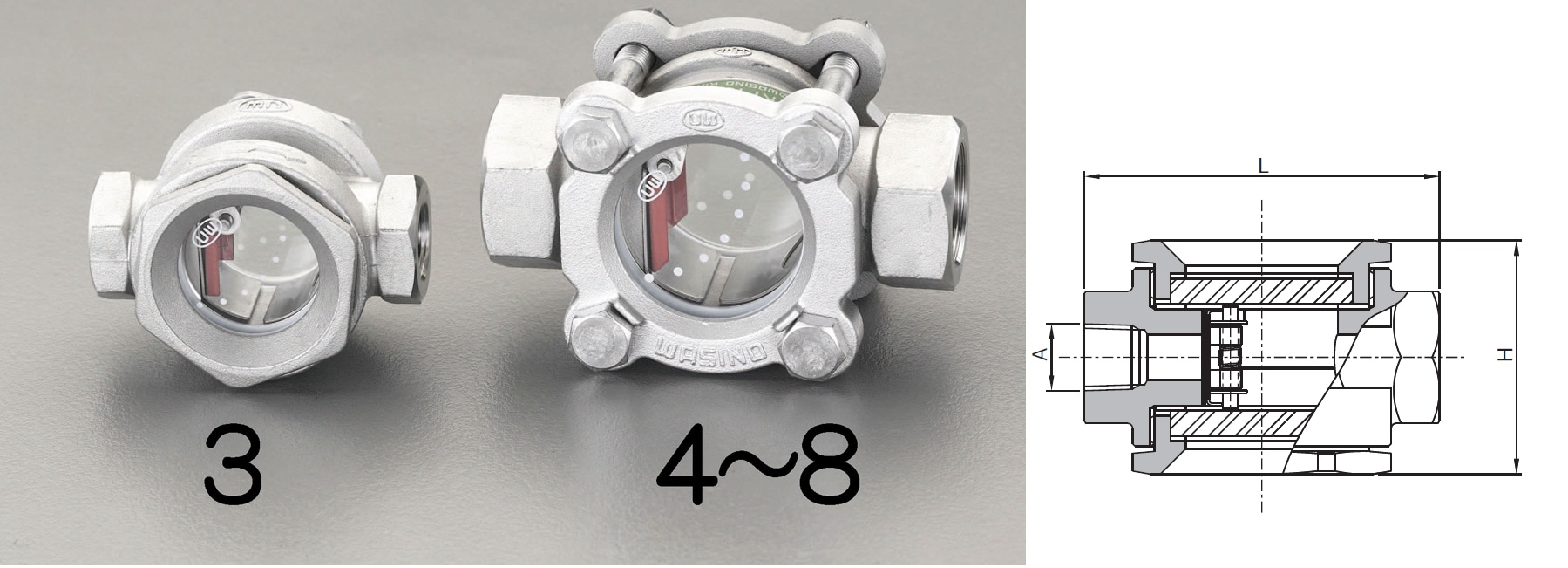 EA469SD-3 エスコ ESCO PT3/8"フラッパー式 サイトグラス(ステンレス製)