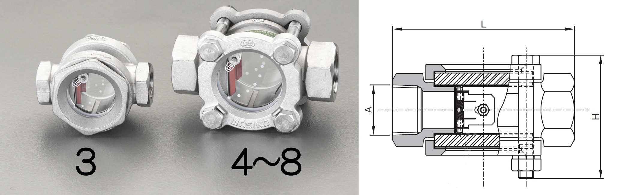 EA469SD-4 エスコ ESCO PT1/2"フラッパー式 サイトグラス(ステンレス製)