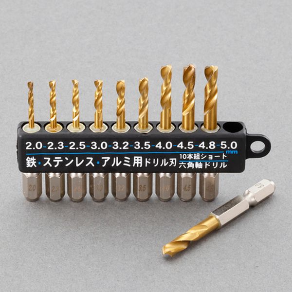 EA824DF-100 エスコ ESCO 2.0-5.0mm/10本組 六角軸ドリル(HSS)