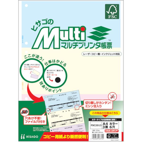 FSC2013 856-0386 ヒサゴ(株) ヒサゴ プリンタ帳票A4カラー3面6穴