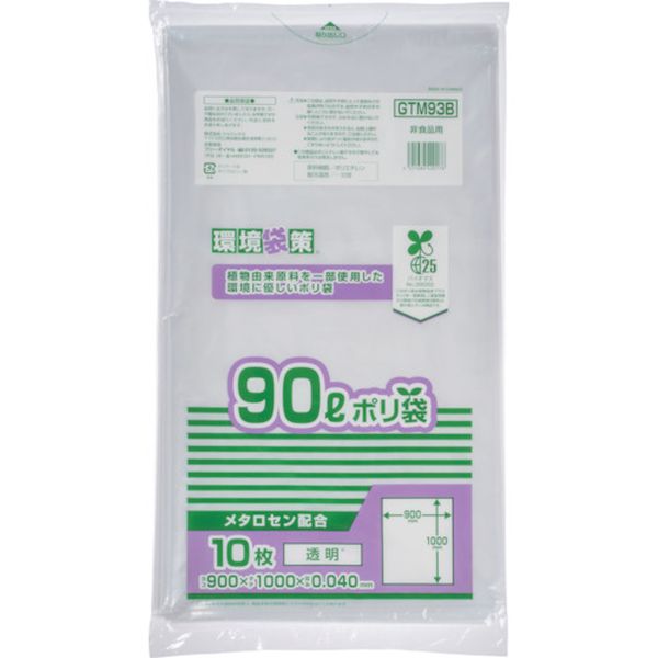 GTM93B 389-2728 (株)ジャパックス ジャパックス バイオマス25% メタロセン配合ポリ袋90L