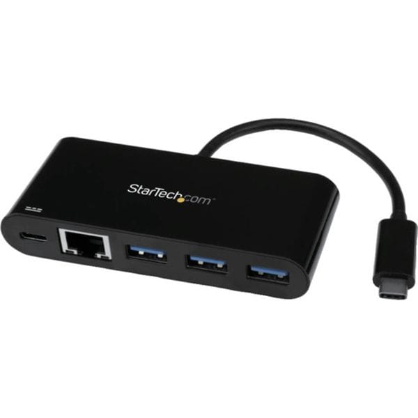USBハブ/Type-C/3ポート Type-A/イーサネット/LANポート/60W USB PD/バスパワー/ブラック