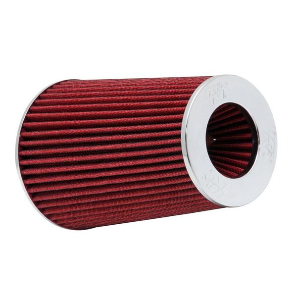 K&N Universal Air Filter Chrome Round Tapered Red -4in Flange ID x 1.125in Flange Length x 5.5in H