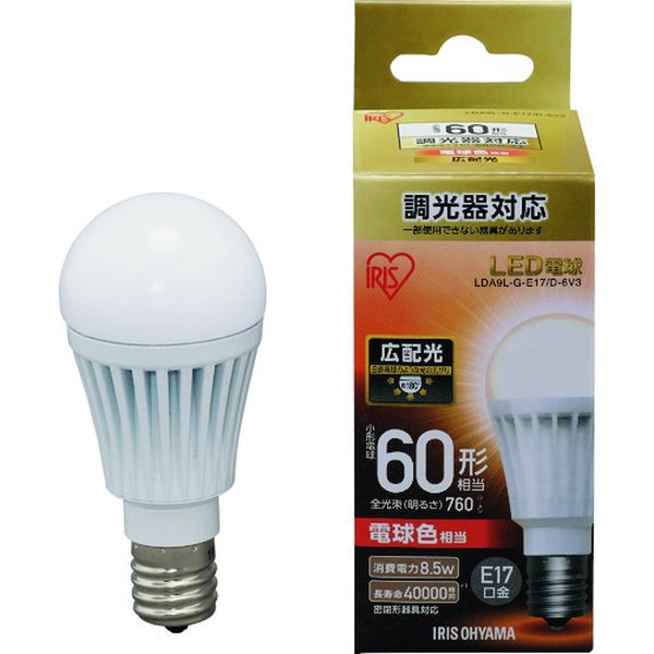 LDA9LGE17D6V3 125-6782 LED電球 E17広配光タイプ 調光器対応 60形相当 電球色