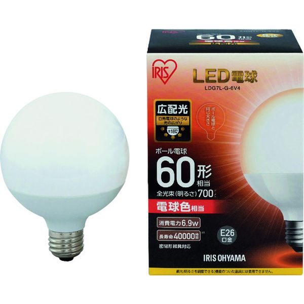 LDG7LG6V4 アイリスオーヤマ(株) IRIS LED電球 ボール電球タイプ 60形相当 電球色 700lm