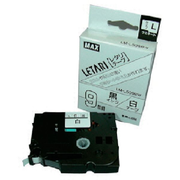 LML509BW マックス(株) MAX ビーポップミニ用ラミネートテープ 9mm幅 白×黒文字 8m巻