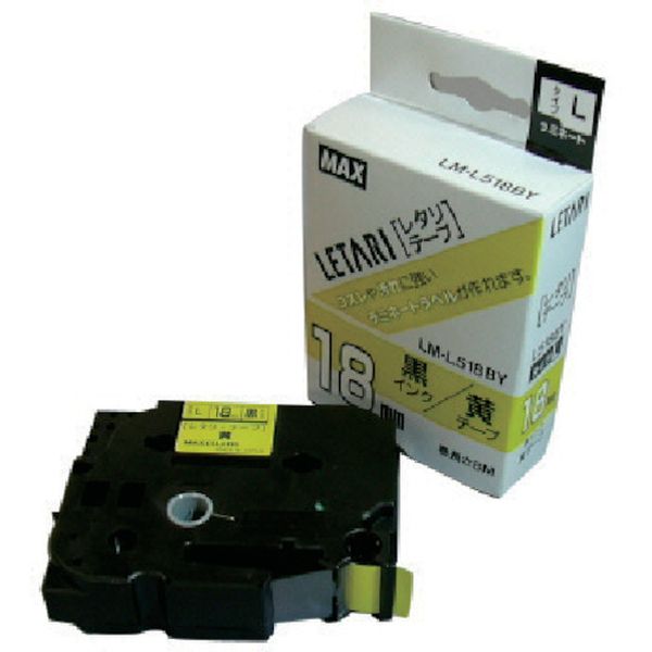 LML518BY マックス(株) MAX ビーポップミニ用ラミネートテープ 18mm幅 黄×黒文字 8m巻