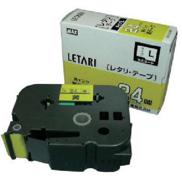 LML524BY マックス(株) MAX ビーポップミニ用ラミネートテープ 24mm幅 黄×黒文字 8m巻