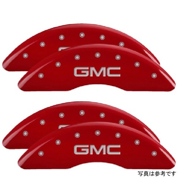 MGP 4 Caliper Covers Engraved フロント & リヤ GMC レッド フィニッシュ シルバー ch