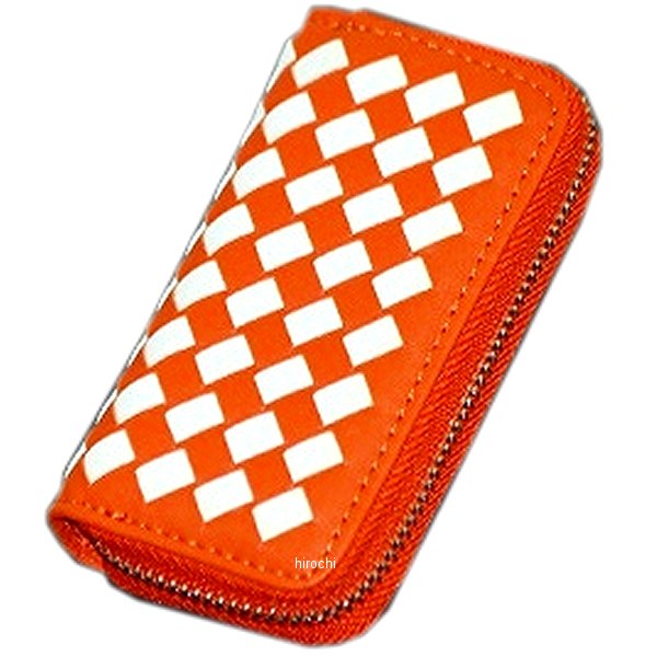 MM50-0380-ORW マッドマックス MAD MAX スマートキーケース チェック柄 レザー カルビナ付き オレンジ/ホワイト