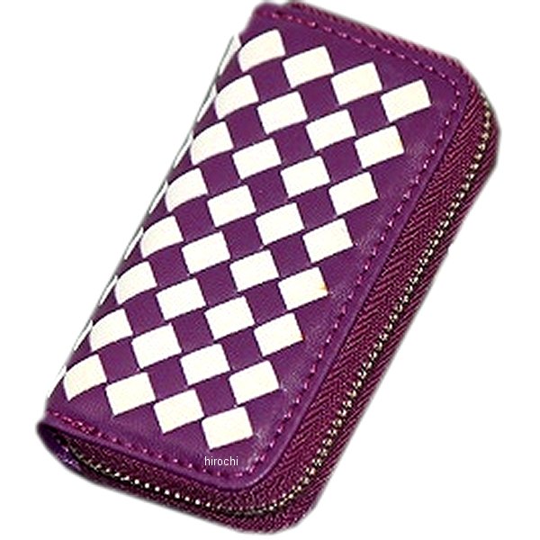 MM50-0380-PUW マッドマックス MAD MAX スマートキーケース チェック柄 レザー カルビナ付き パープル/ホワイト