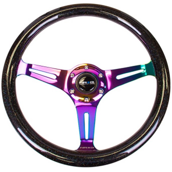 NRG Classic Wood Grain ステアリングホイール (350mm) ブラック Sparkle/Galaxy Color w/Neochrome 3-Spoke