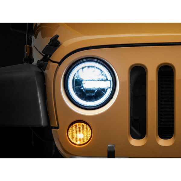 Raxiom 97年-18年 Jeep ラングラー TJ/JK 7-Inch LED Headlights w/ Halos- Black Housing (Clear Lens)