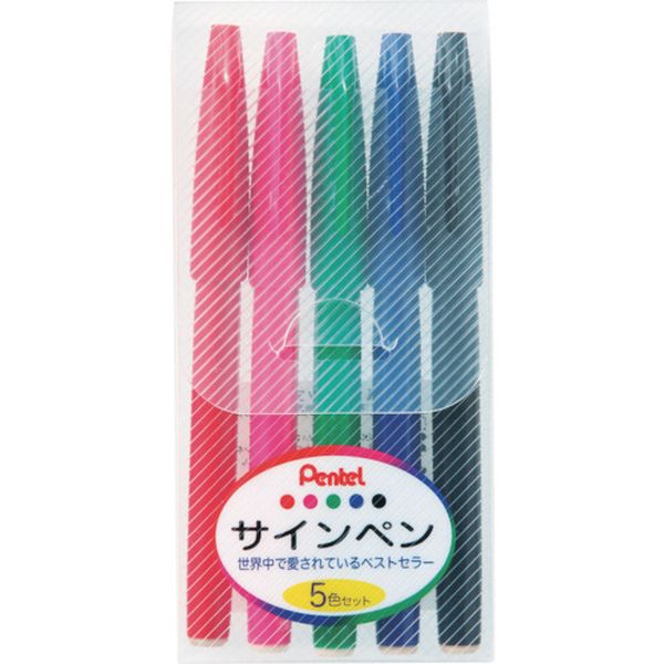 S5205 241-5707 ぺんてる(株) ペンテル 水性ペン ぺんてるサインペン 5色セット