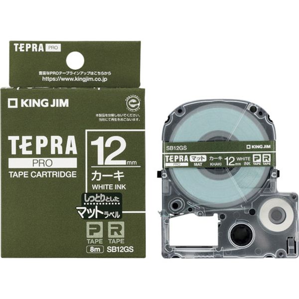 SB12GS 388-6723 JIM 【純正】「テプラ」PROテープ 12mm マットラベル/カーキ/白文字 長さ8m