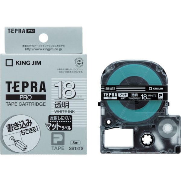SB18TS 470-3367 JIM 【純正】「テプラ」PROテープ 18mm マットラベル透明/白文字 長さ8m
